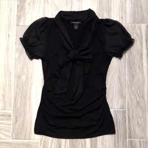 WHBM Blouse with Tie Embellishment and Cap Sleeves